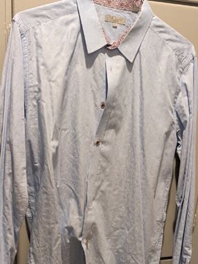 Ted Baker Pale Blue Men's Dress Shirt with Contrast Collar Floral